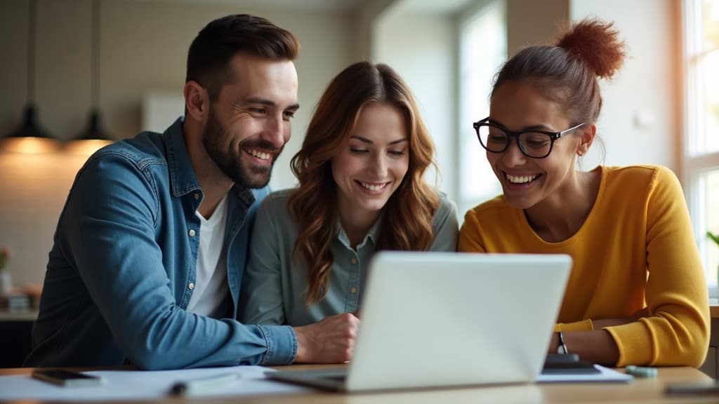 A small advisory team collaborating around a laptop