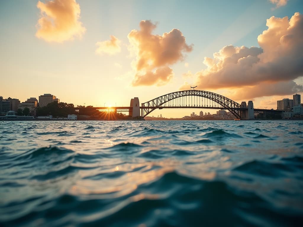 Sydney harbour bridge skyline at golden hour