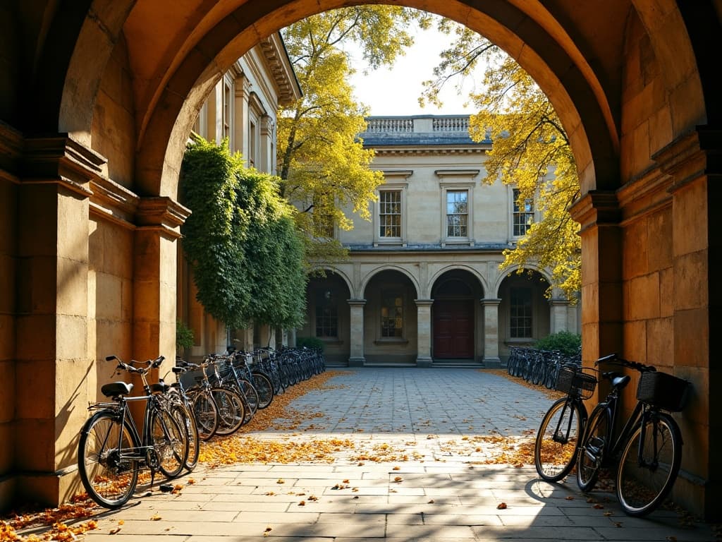 Classic European university quad with stone arches